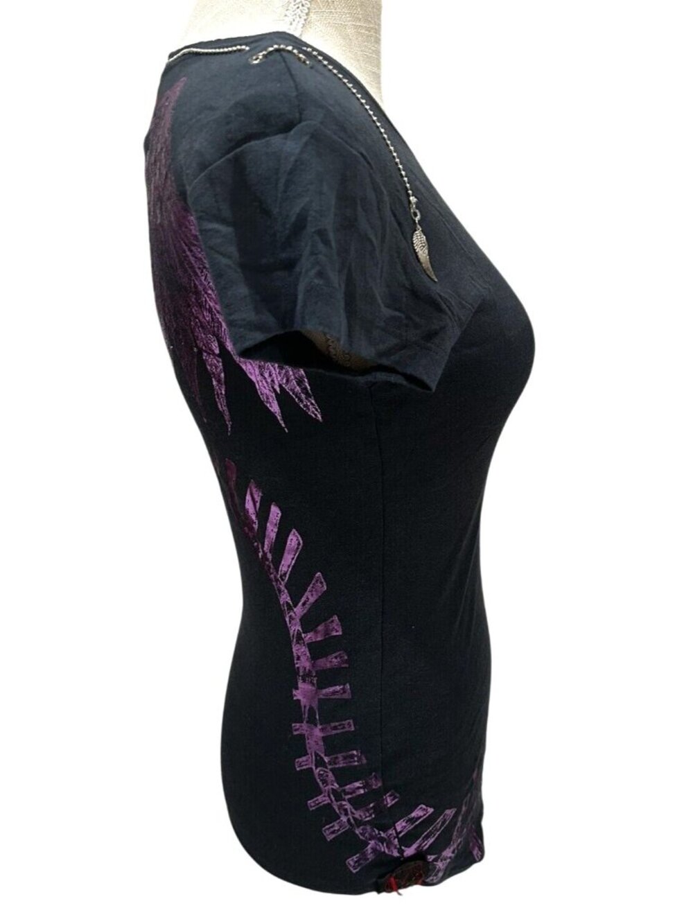 Kishi Cosmos Black Graphic Tee With Purple Angel Wing Design M - Picture 2 of 6
